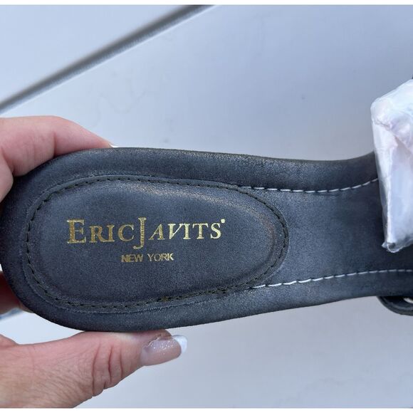 Eric Javitts Kitten Heel Embellished Leather Sandal - Size 9 - Pewter Gray/gold - Picture 8 of 8